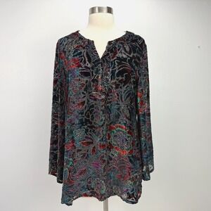 Chicos VTG Y2K‎ Silk Blend Velvet Burnout Top Sz 1 (M) Jewel Tone Floral Boho